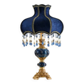 Vintage Table Lamp with Blue Floral Glass Shade - Romantic Accent Lamp for Bedroom