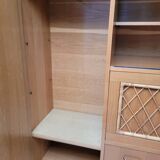 Armoire commode bois et rotin 1960