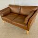Vintage Danish mid-century dark cognac leather 2 seater Stouby sofa