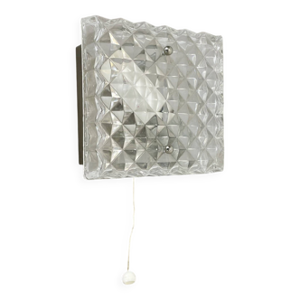 Small Cubic Textured Glass Wall Light in the Style of Orrefors, Germany, 1970s
