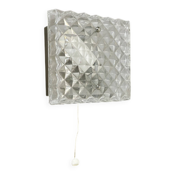Small Cubic Textured Glass Wall Light in the Style of Orrefors, Germany, 1970s
