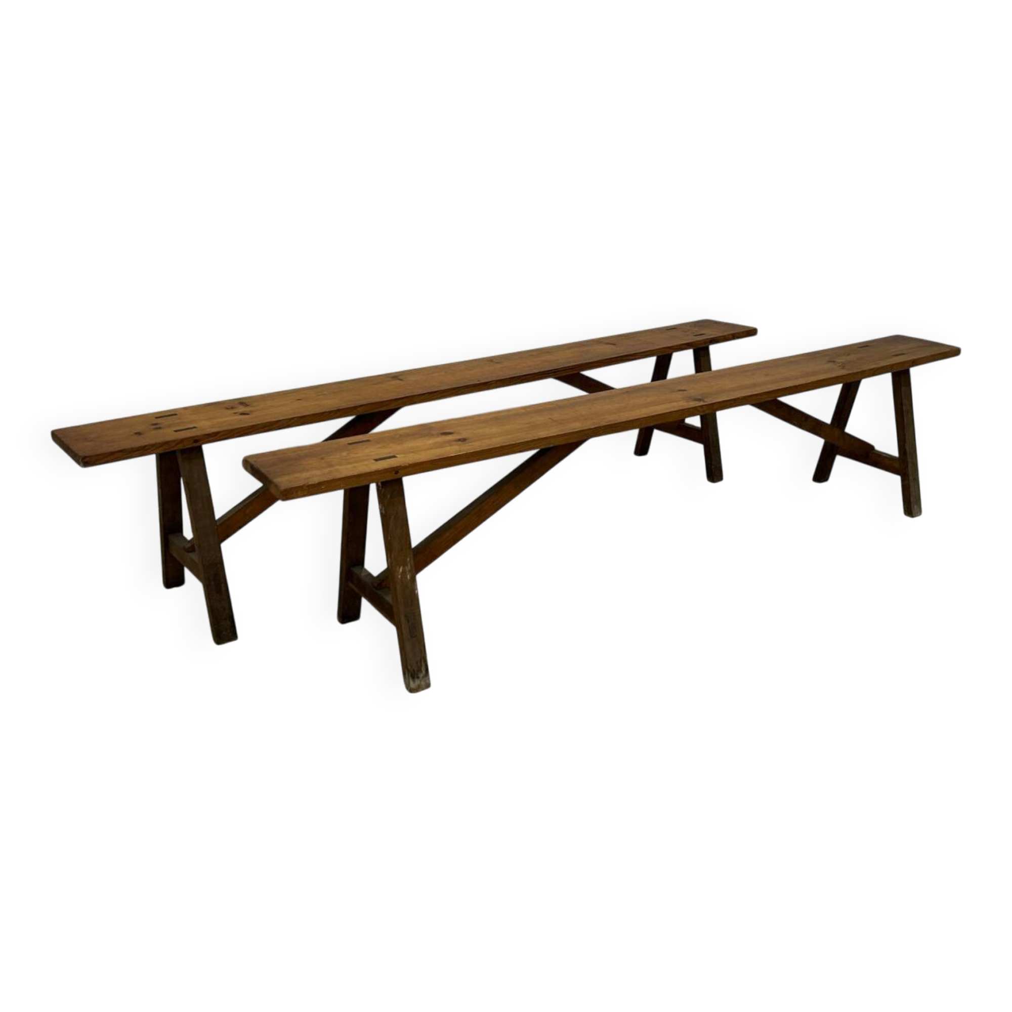 Pair of natural wood benches