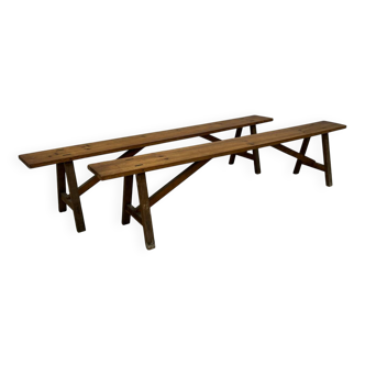 Pair of natural wood benches