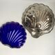 Empty-pocket / butter bowl shell in silver metal and blue glass 60s