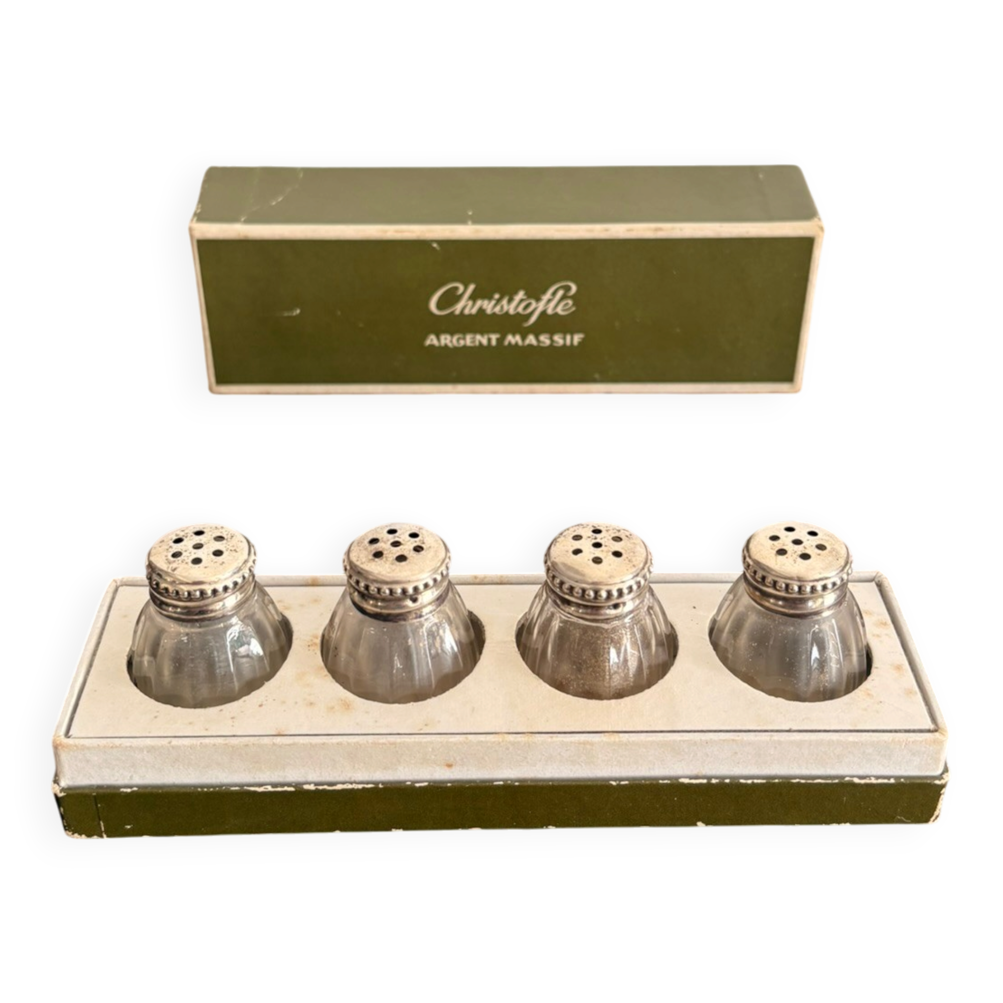 Antique Saleron Salt and Pepper Set Christofle Solid Silver Box