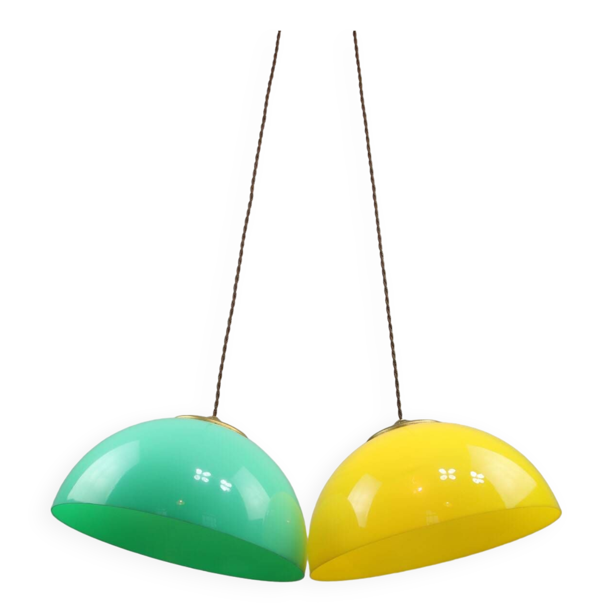 Mid-century italian brass and plexiglass pendant lamp, set of 2