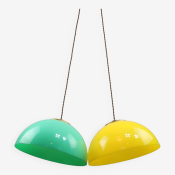 Lampe à suspension mid-century en laiton et plexiglas, italie, set de 2