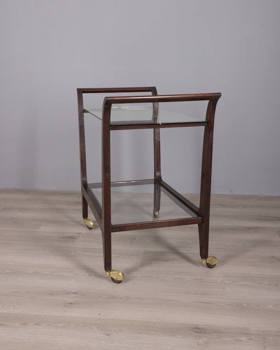Vintage 1940s wooden and glass Italian design food trolley