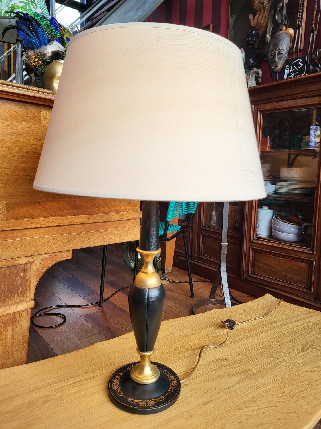 Vintage leather and brass desk lamp Le Tanneur