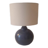 Blue stoneware lamp signed lampshade linen weft
