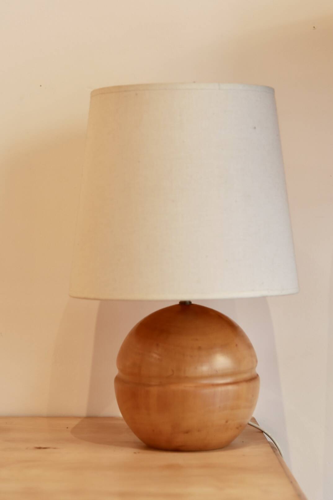 Turned light wood lamp