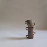 Set of 5 brown stoneware cups