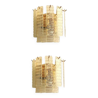 Set of Two Contemporary Opalino Strips “Listelli” Murano Glass Gold Wall Sconces