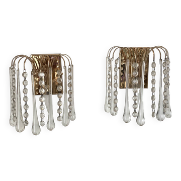 Pair of Italian wall lights Hollywood Regency with pendants and drops.