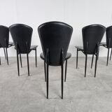 Vintage black leather dining chairs, set of 6, 1980s