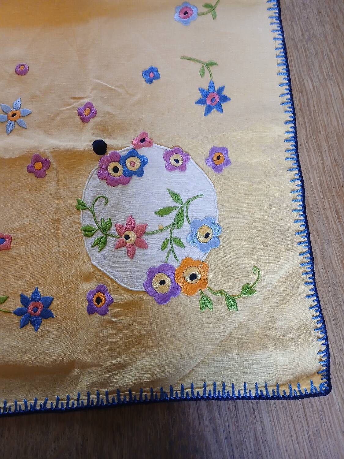 Small antique embroidered tea tablecloth