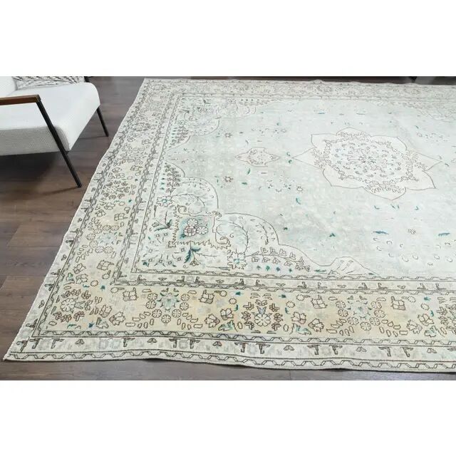 1970s Vintage Persian Handmade Wool Cotton Beige Area Rug 304x405