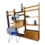 Modular wall-mounted bookcase in walnut