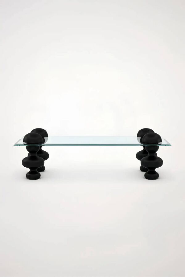 Table basse en verre et bois de manguier