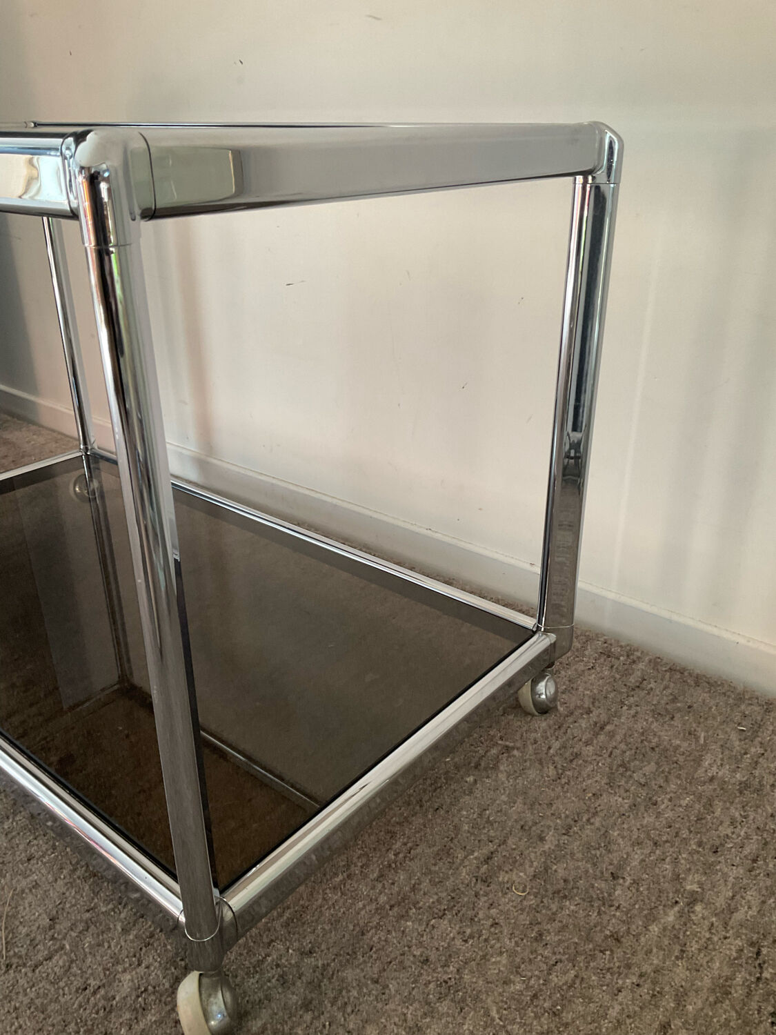 Vintage coffee table 70s chrome and smoked glass