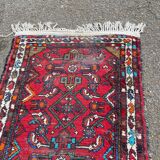 Handmade long hallway rug in burgundy wool, 75x200