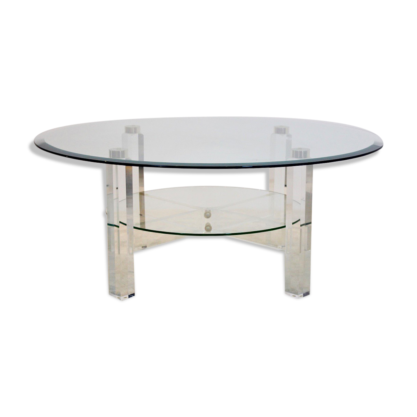 Coffee table lucite, brass & glass, Belgium 1970