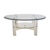 Table basse en lucite, laiton & verre, Belgique 1970