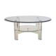 Coffee table lucite, brass & glass, Belgium 1970