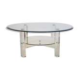 Table basse en lucite, laiton & verre, Belgique 1970