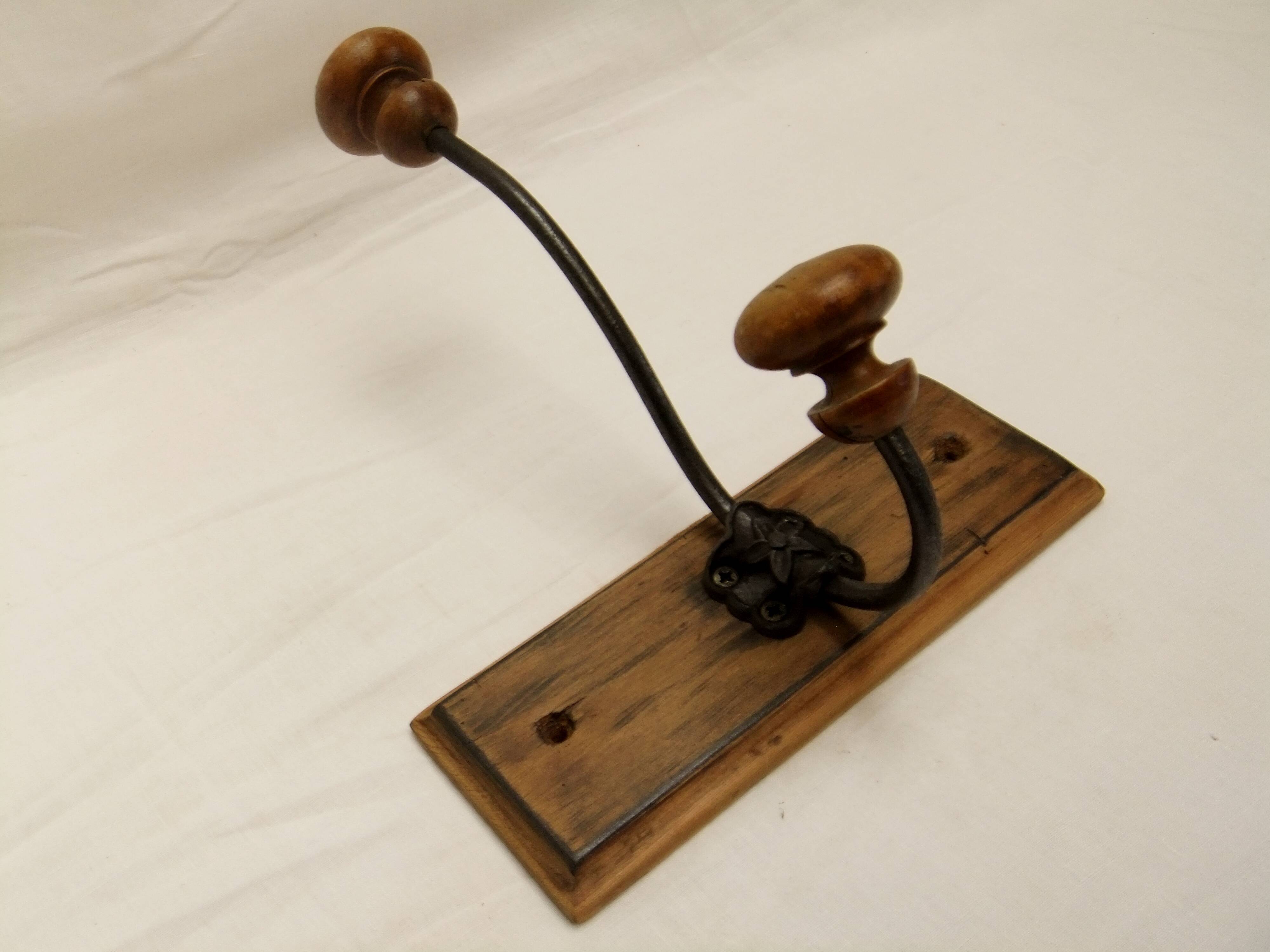 Wall coat rack hook wrought iron wood