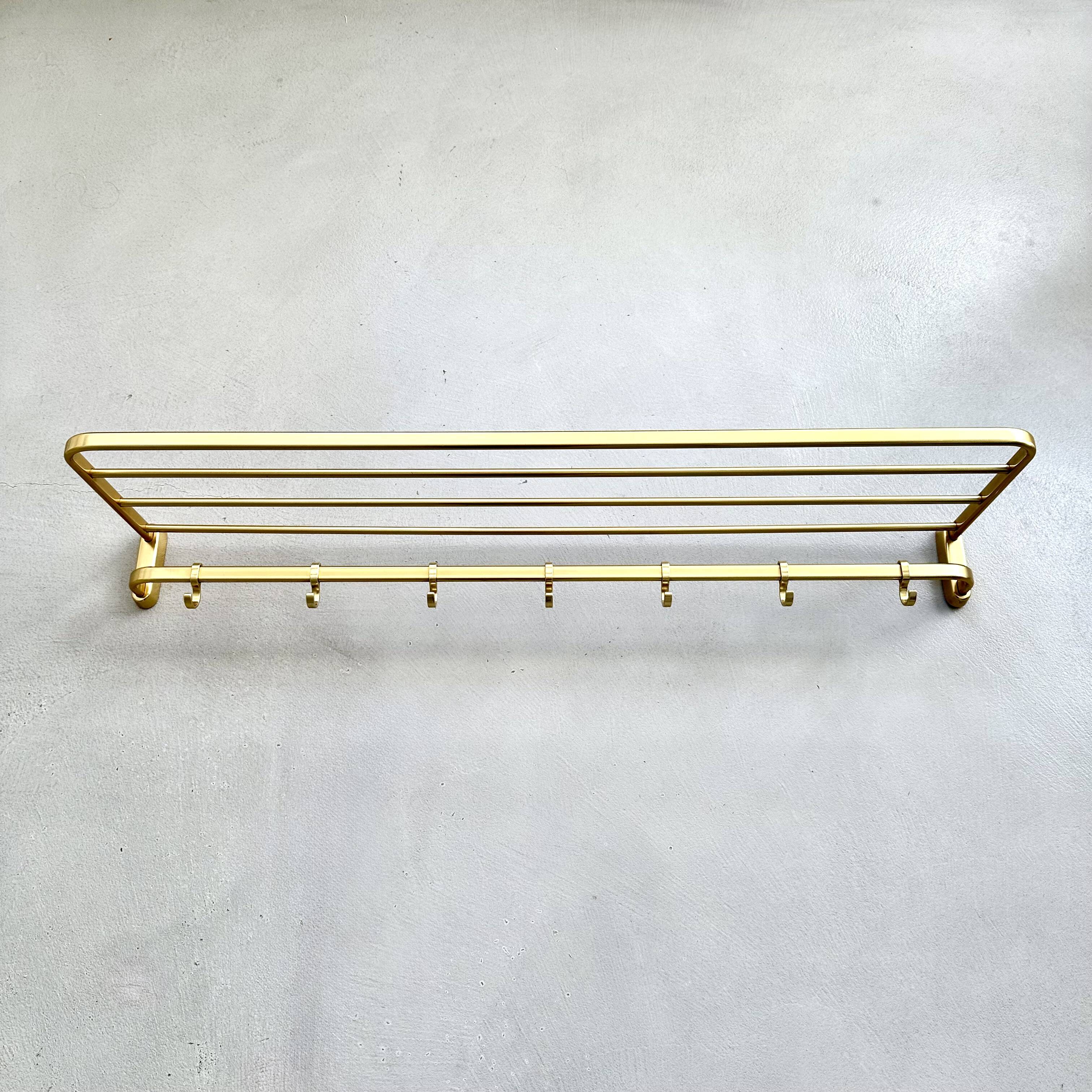 Mid-Century Coat Rack, Gold Coat Rack, Hallway Hook Rail, 1960s