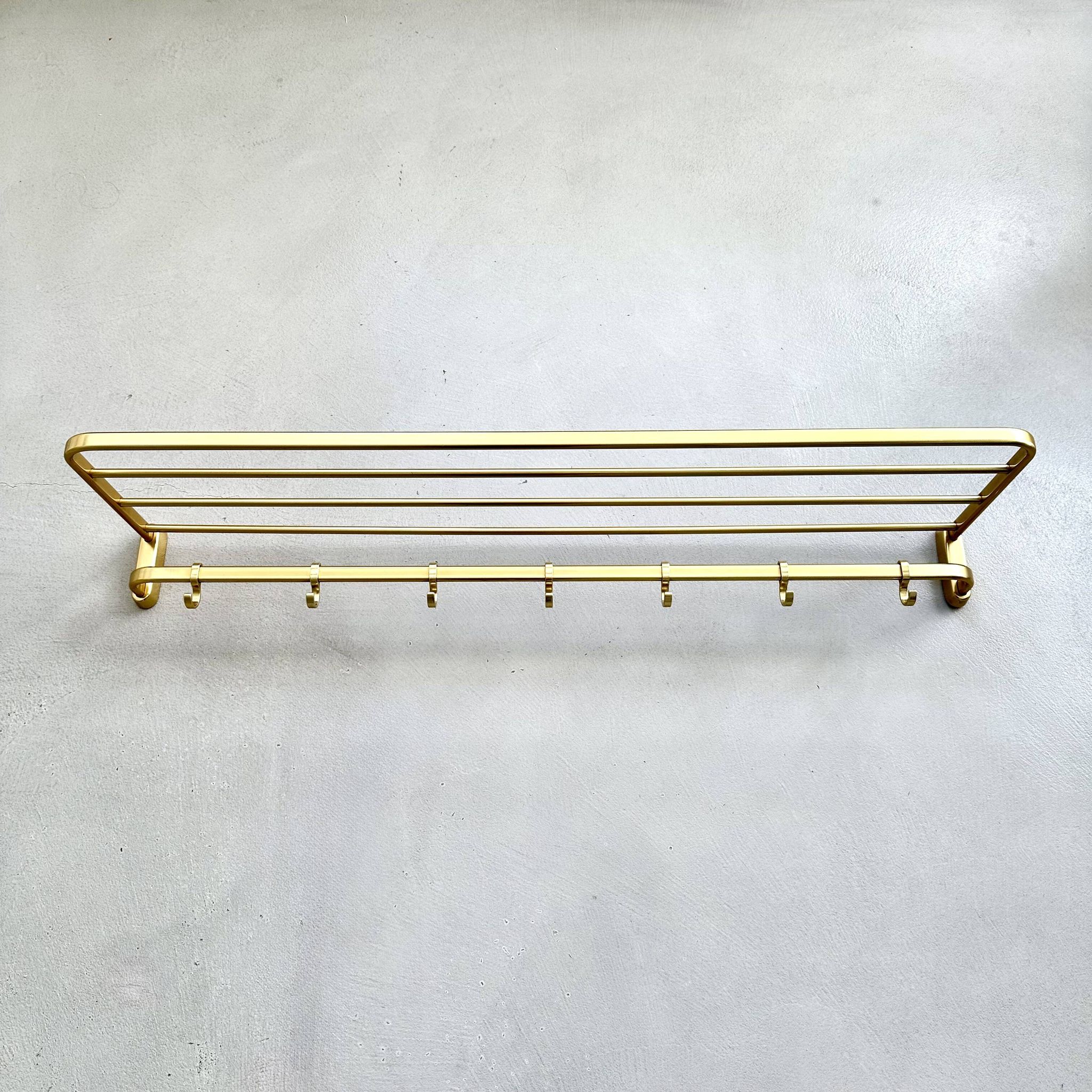Mid-Century Coat Rack, Gold Coat Rack, Hallway Hook Rail, 1960s