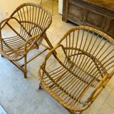 Pair of rattan basket armchairs