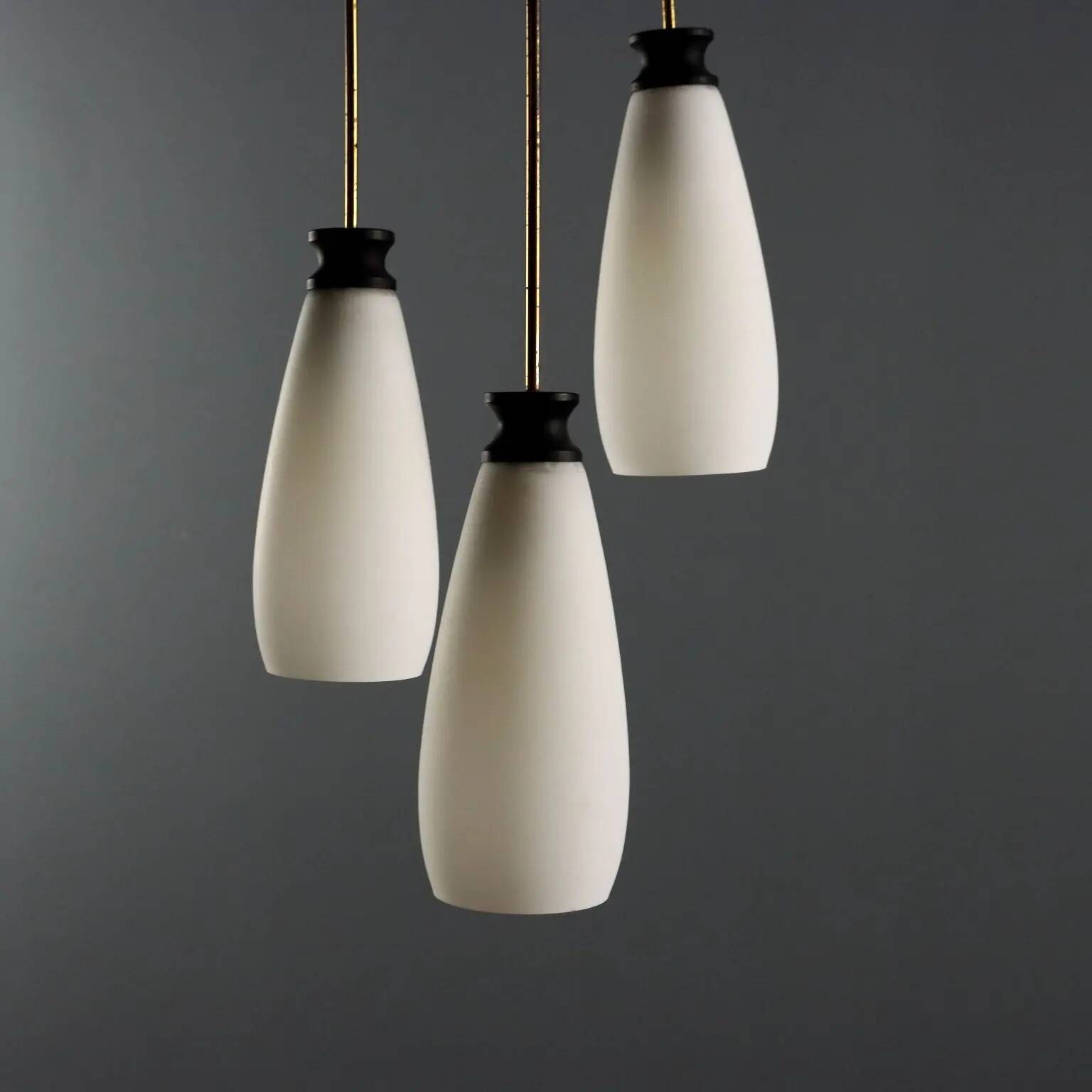 Suspension vintage en laiton et verre, design italien, années 1960