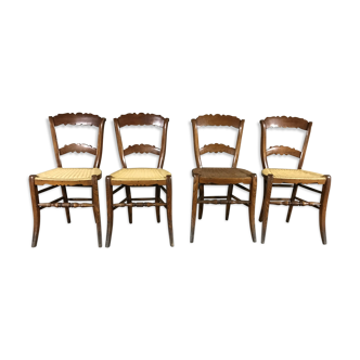 Suite de 4 chaises anciennes paillées cordées