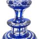 Baccarat, cut crystal bottle, blue lined, diamond gemstones, 14.8 cm.