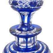 Baccarat, cut crystal bottle, blue lined, diamond gemstones, 14.8 cm.