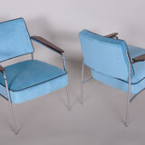 Blue velvet Art Deco seating set made in 1940s Czechia