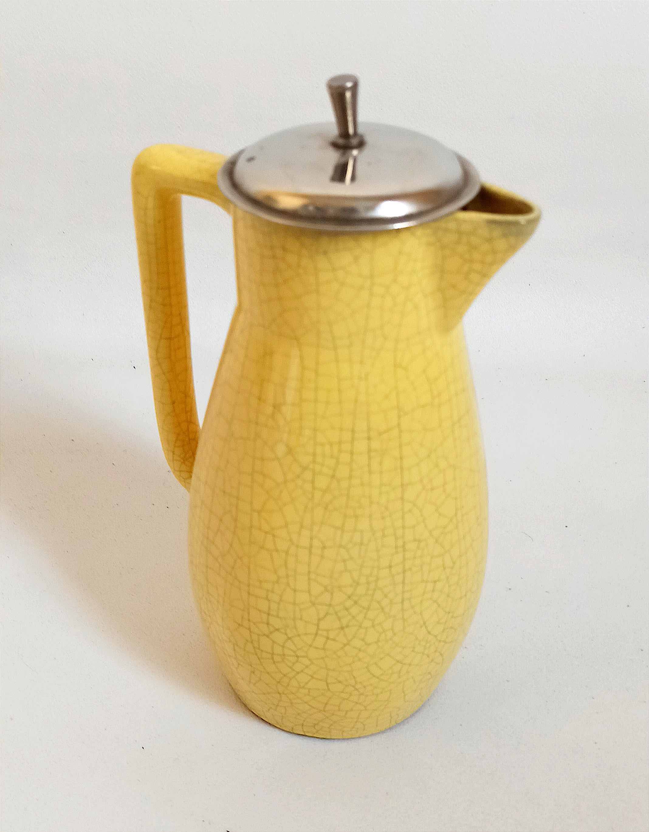 Ceramic orangeade or lemonade pitcher with cracked effect from the 1960s