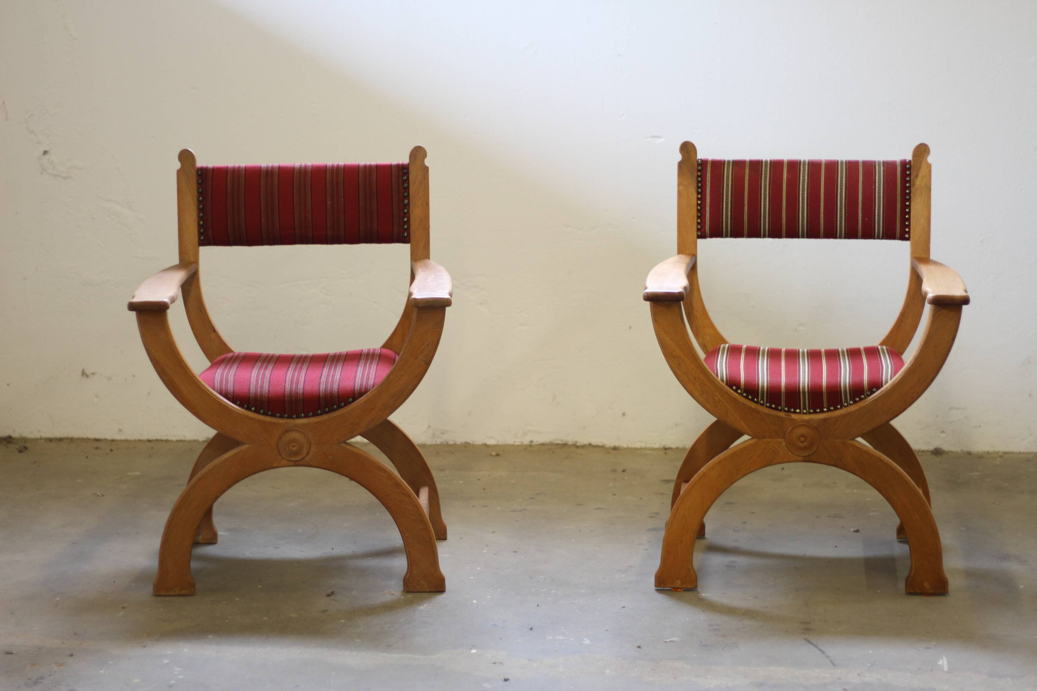 Vintage 1960s Brutalist Kurul Armchairs in Oak - style of Henning Kjærnulf