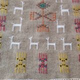 Traditional handmade kilim gray gazelle pattern rug