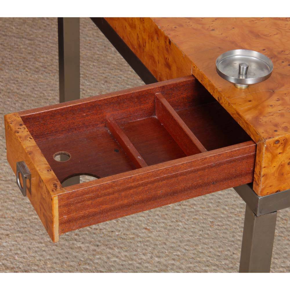 Table à jeu en loupe de bois par Guy Lefevre pour Maison Jansen, 1970