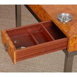 Table à jeu en loupe de bois par Guy Lefevre pour Maison Jansen, 1970