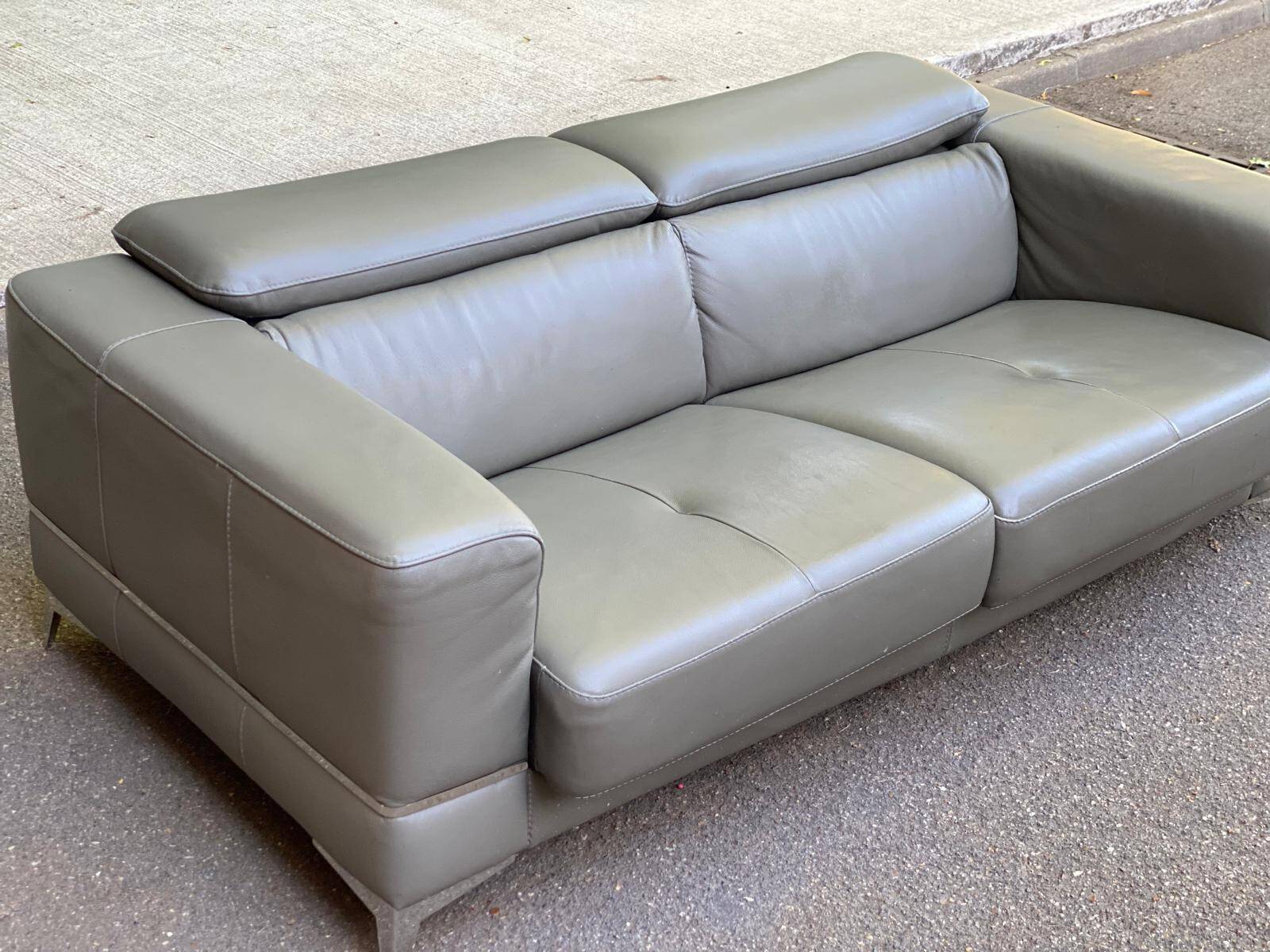 Canapé contemporain 3 places en cuir de buffle gris 200cm
