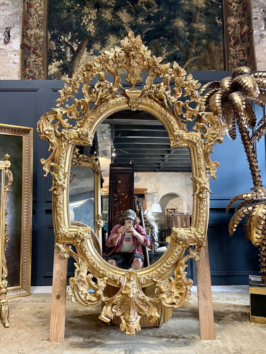 Mirror with Putti in Gilded Wood from the Napoléon III Period 1.96m x 1.33m
