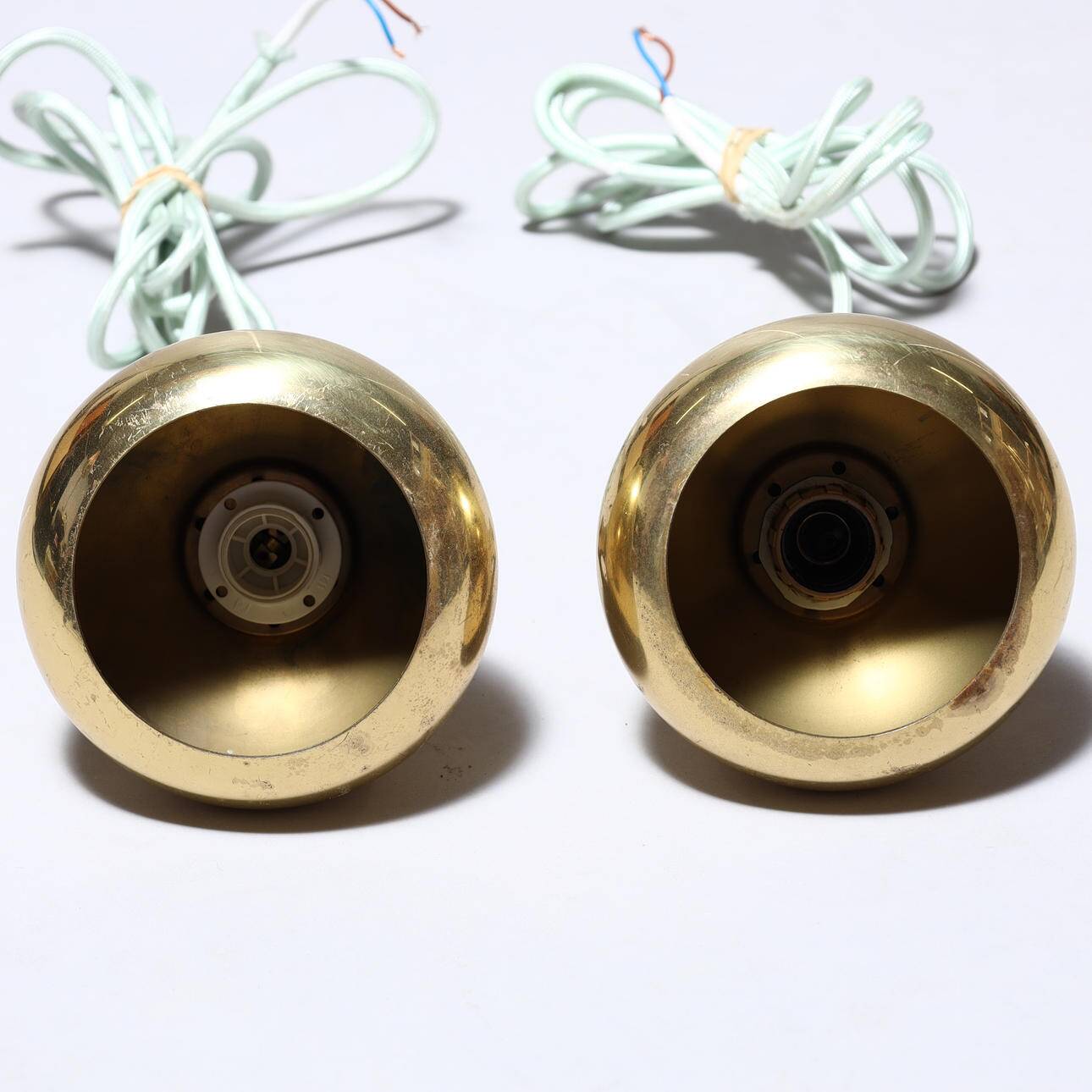 pair of brass pendant lights - Denmark 1970s