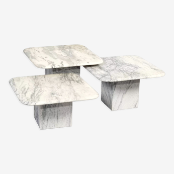 Set of 3 carrara marble side tables