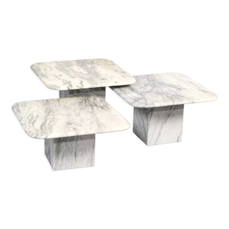 Set of 3 carrara marble side tables