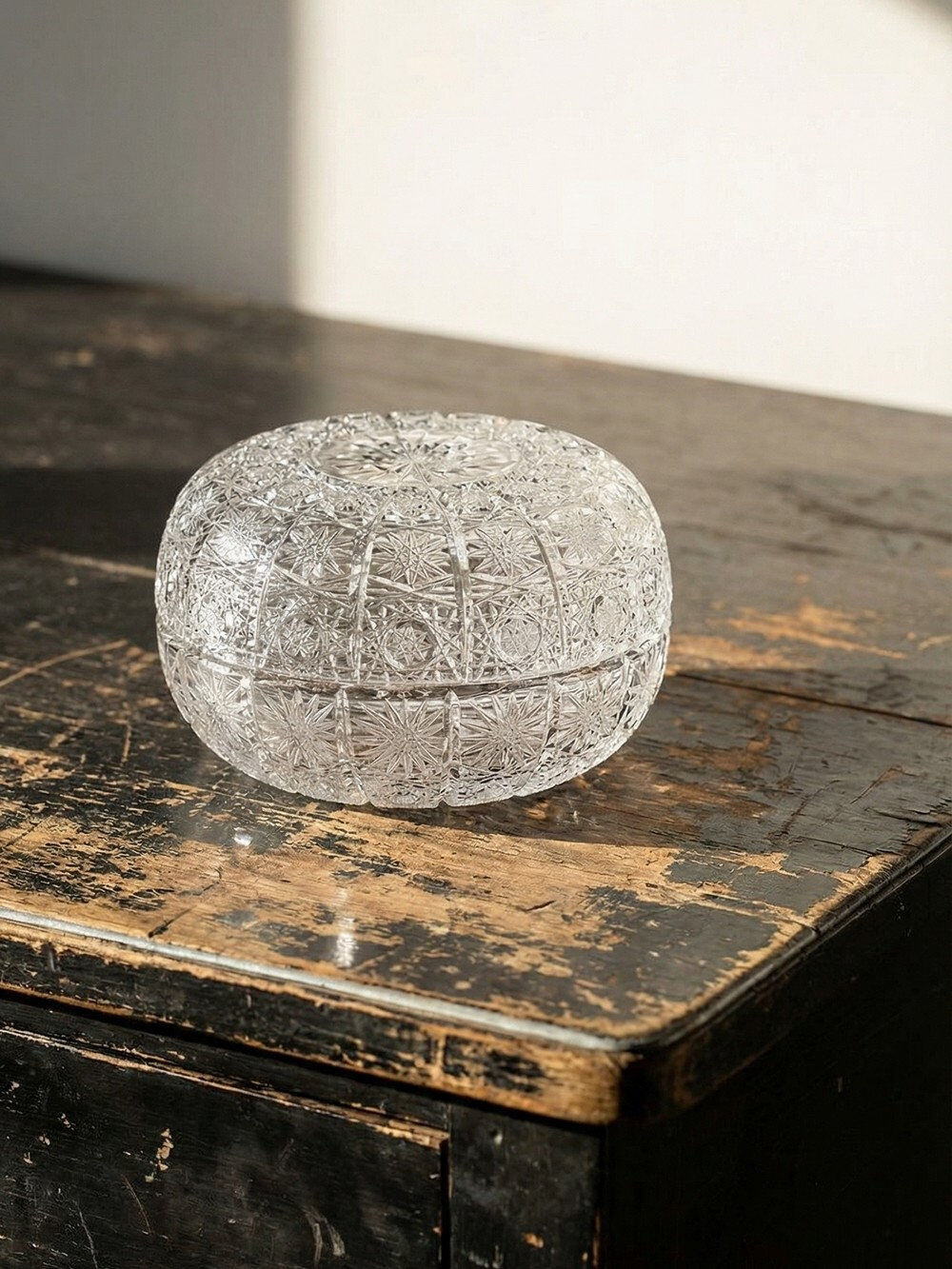 Large cut crystal box from Bohemia "Queen's Lace" vintage