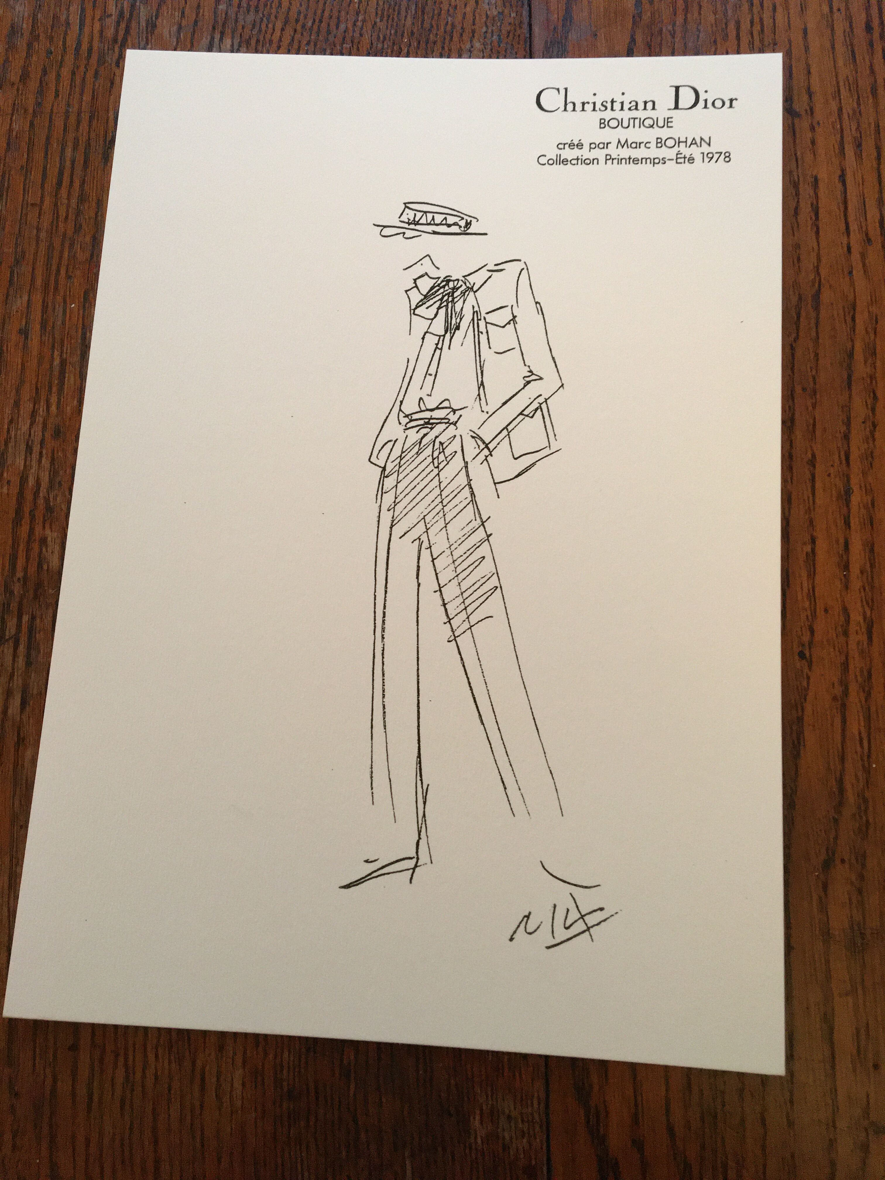 Black and white press fashion illustration Christian dior - 1978